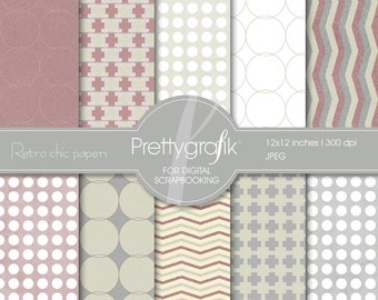 Retro Chic digital paper, commercial use, scrapbook patterns, background - PS500