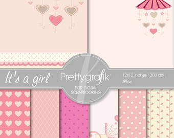 baby girl digital paper, commercial use, scrapbook patterns, background  - PS542