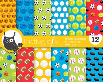 Sports balls digital paper, commercial use, equipment scrapbook patterns, background  - PS866