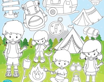 Camping digital stamp commercial use, camping kids vector graphics, digital stamp, digital images - DS993