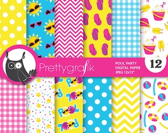 Pool party digital paper, commercial use, scrapbook patterns, background - PS717