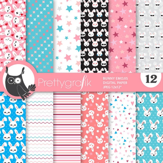 BUY 20 GET 10 OFF - Bunny rabbit emojis digital paper, commercial use, scrapbook papers, background - PS994 Il_570xn