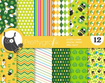 St-patrick's llama digital patterns, commercial use, scrapbook papers, background - PS980