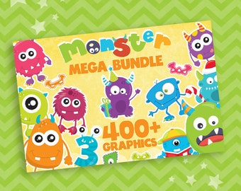 Monster BUNDLE graphic set,  clipart commercial use, fantasy clipart, vector graphics, digital images