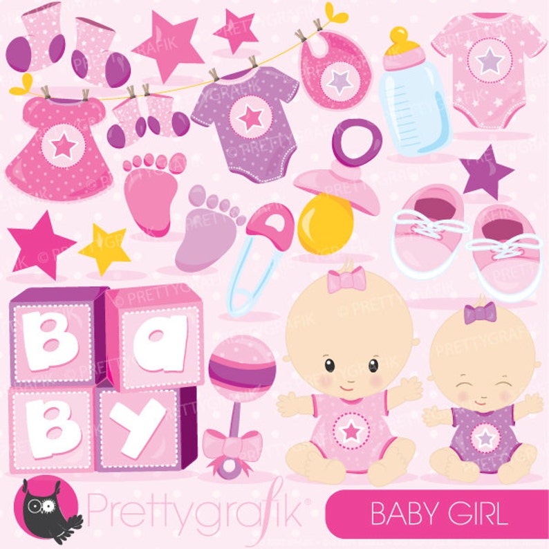 Baby girl clipart commercial use, baby shower vector graphics, pink digital clip art, digital images CL828 image 1