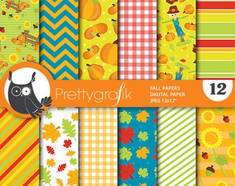 Fall harvest digital patterns, commercial use, scrapbook papers, background  - PS656