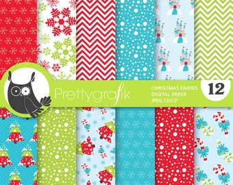 Christmas fairies digital paper, commercial use, scrapbook patterns, background, christmas - PS768