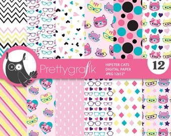 Cat Heads digital patterns, scrapbook papers commercial use,  scrapbook papers, background  - PS1012