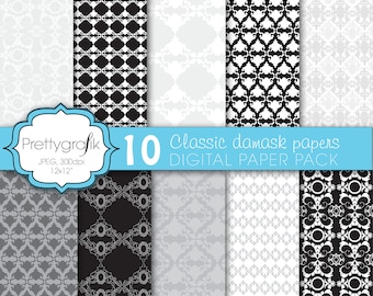 classic damask digital paper, commercial use, scrapbook patterns, background - PS569