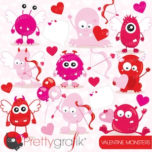 Valentine Monsters clipart commercial use, valentine vector graphics, monster digital clip art, digital images - CL779