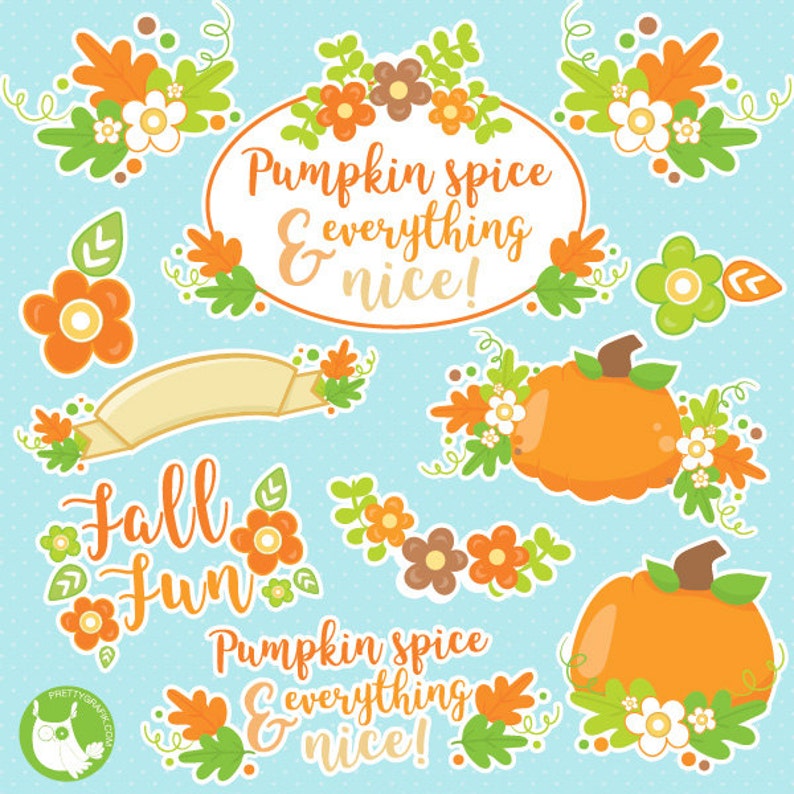 fall spice clipart, spice latte clipart, Kawaii pumpkin commercial use, vector graphics, digital clip art, CL1021 image 1