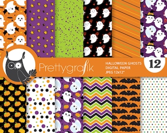 Kawaii Halloween Ghost digital patterns, scrapbook papers commercial use,  scrapbook papers, background  - PS1037