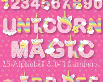 Unicorn alphabet, clipart, clipart commercial use,  vector graphics,  clip art, digital images, numbers - CL1336