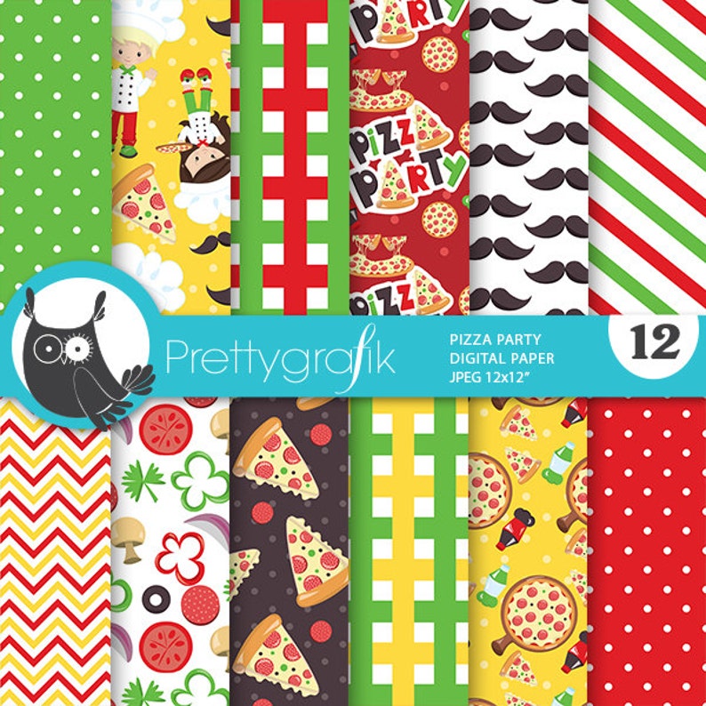 Pizza digital patterns, Pizza party scrapbook papers commercial use, scrapbook papers, background PS786 image 1