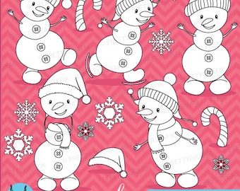 Happy snowman digital stamp commercial use, vector graphics, digital stamp, digital images - DS620