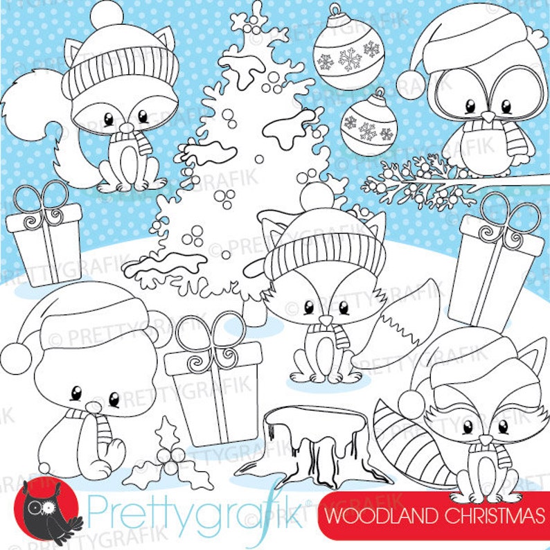 Woodland Christmas digital stamp commercial use, vector graphics, digital stamp, holidays DS926 image 1