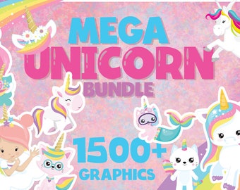 Unicorn BUNDLE graphic set,  unicorns clipart commercial use, fantasy clipart, vector graphics, digital images