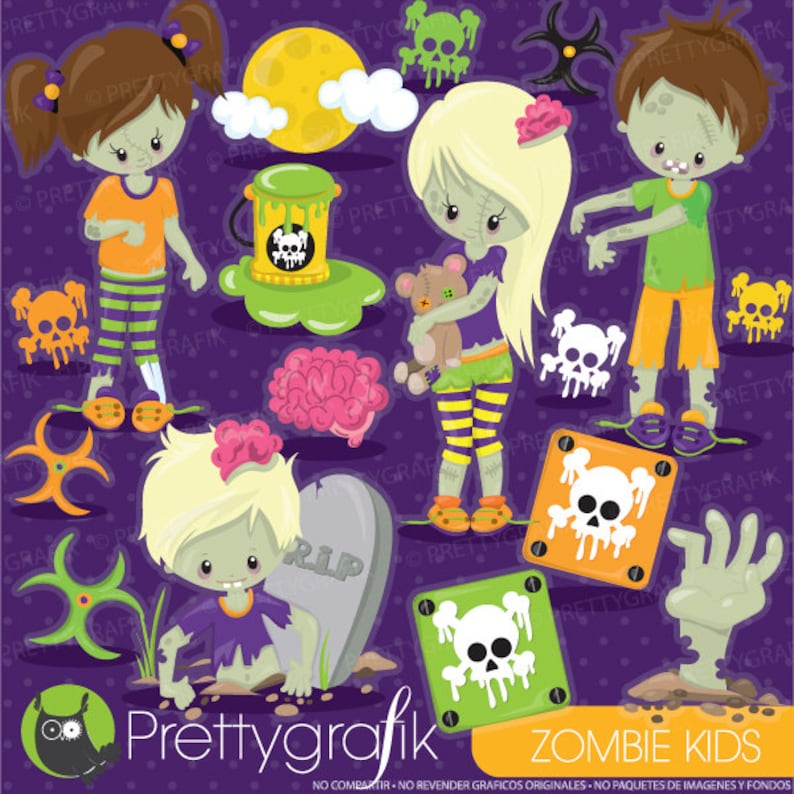 Halloween zombie kids clipart commercial use, vector graphics, zombie digital clip art, digital images CL916 image 1