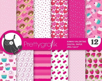 80% OFF SALE Valentine kawaii digital papers, commercial use, scrapbook papers, papers, background - PS845