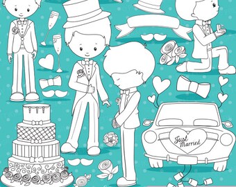 Wedding groom digital stamps commercial use, wedding graphics, bride and groom digital stamps, digital images - DS831