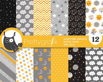 Sleepy time universe digital paper, commercial use, scrapbook patterns, background chevron, stripes - PS1005