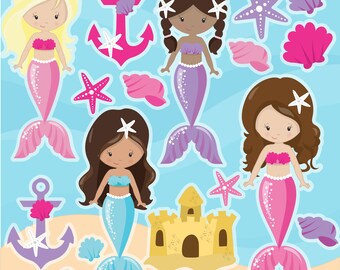 Mermaids clipart commercial use,  vector graphics,  digital clip art,  digital images - CL1263