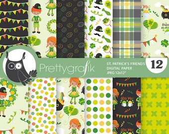St-Patrick's fairy patterns, commercial use, scrapbook papers, background - PS1064
