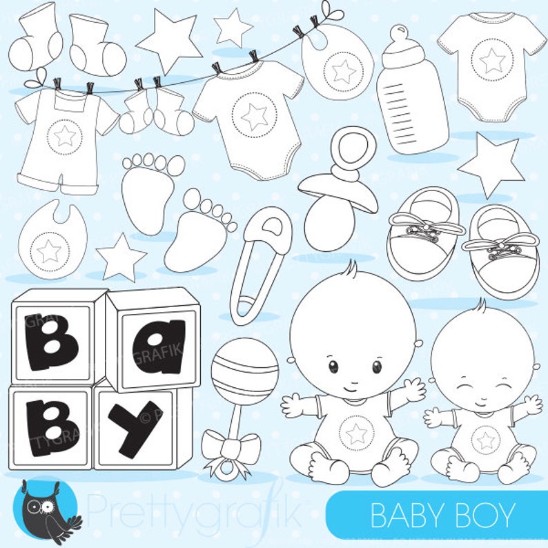 Baby boy digital stamp commercial use, baby shower vector graphics, digital stamp, digital images DS829 image 1