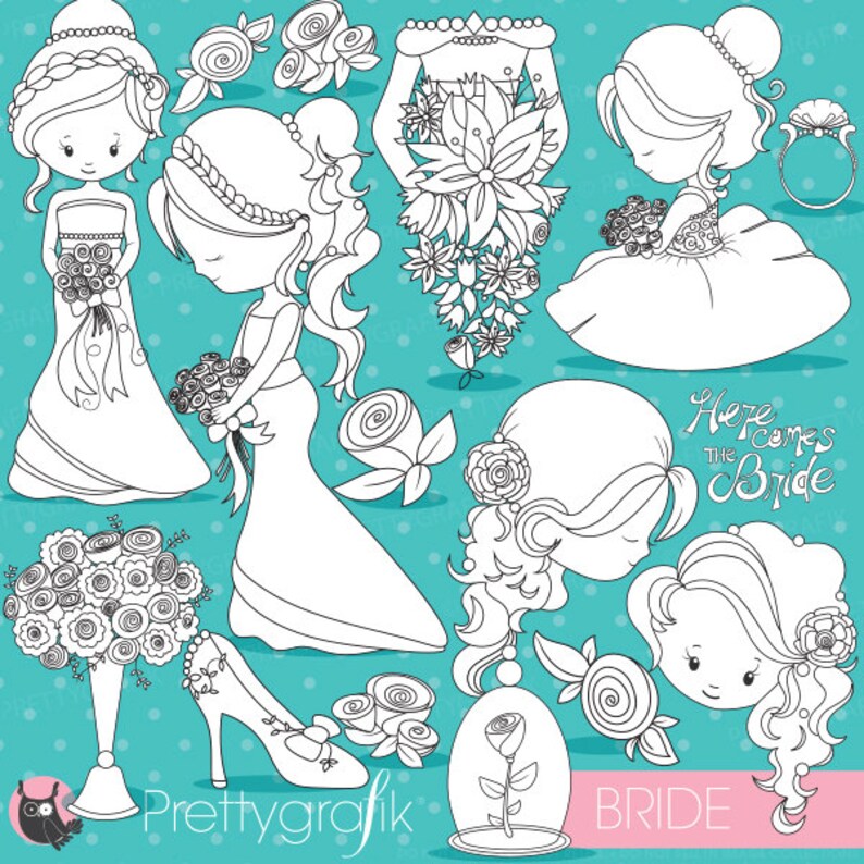 Wedding bride digital stamps commercial use, wedding graphics, bride and groom digital stamps, digital images DS830 image 1