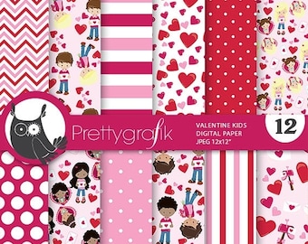 80% OFF SALE Valentine Kids digital paper, commercial use, valentine scrapbook papers, background papers, valentine papers - PS777