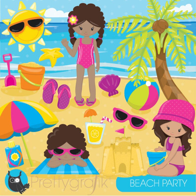 BUY 20 GET 10 OFF kids vector graphics CL851 vacation kids digital clip art Beach party girls clipart commercial use digital images