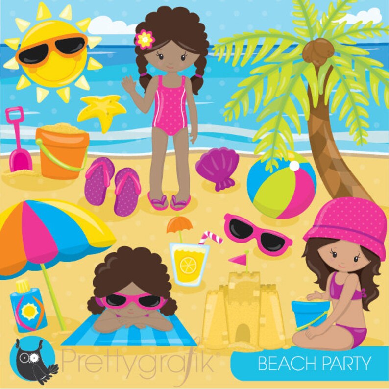 BUY20GET10 - Beach party girls clipart commercial use, beach kids vector gr...