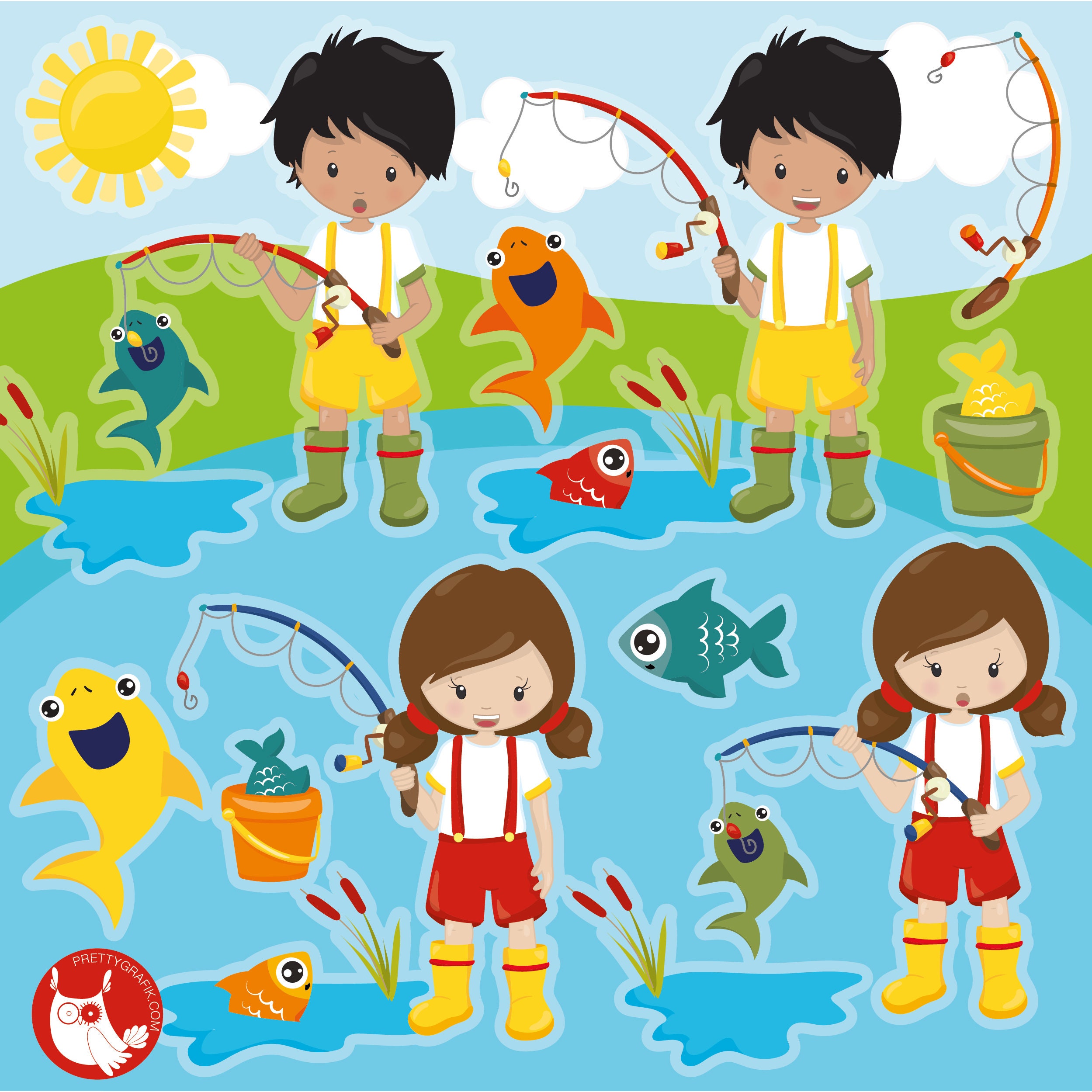 Kids Fishing Clip Art