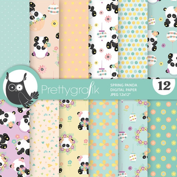 Spring Panda, papers, commercial use, scrapbook papers, background - PS1075 Il_570xn