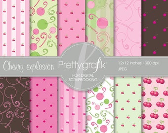 Cherry digital paper, commercial use, scrapbook patterns, background - PS556