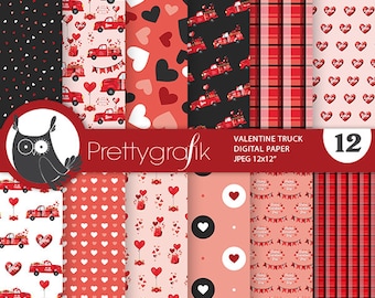 Valentine Truck,  patterns, commercial use, scrapbook papers, background - PS1266