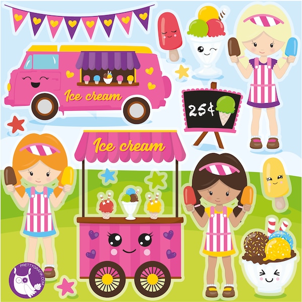 Ice Cream Girl, clipart, clipart commercial use,  vector graphics,  clip art, digital images - CL1555