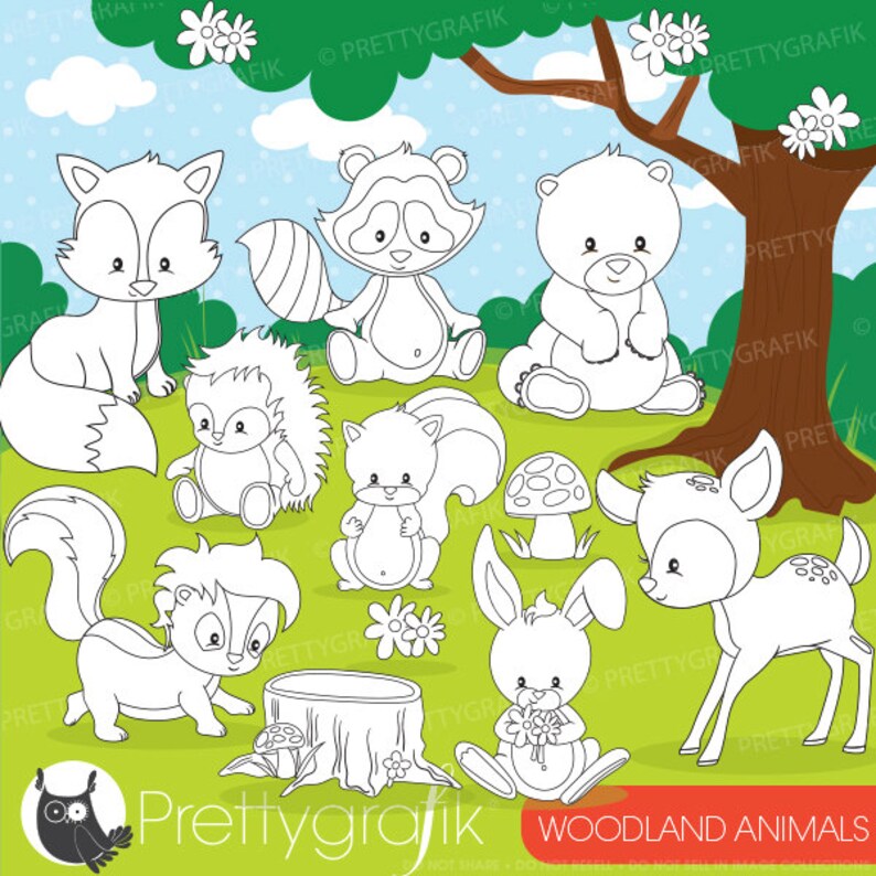 woodland animals digital stamp commercial use, vector graphics, digital stamp, digital images DS807 image 1