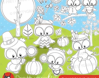 Thanksgiving owls digital stamp commercial use, vector graphics, digital stamp - DS927