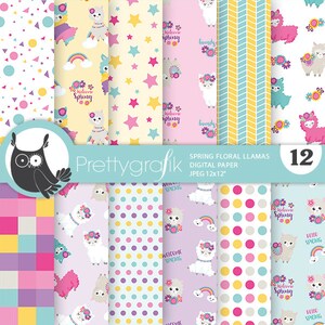 Spring Llama  patterns, commercial use, scrapbook papers, background - PS1066