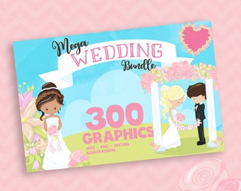 Wedding Mega BUNDLE graphic set,  wedding clipart commercial use, floral clipart,vector graphics,digital images,  prettygrafik