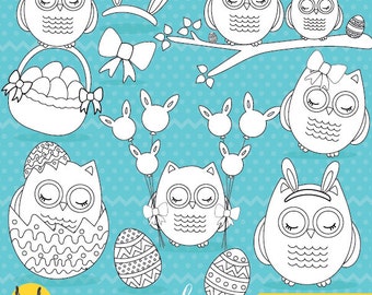 Easter owls easter stamps commercial use, barn, graphics, digital clip art, digital images - DS649