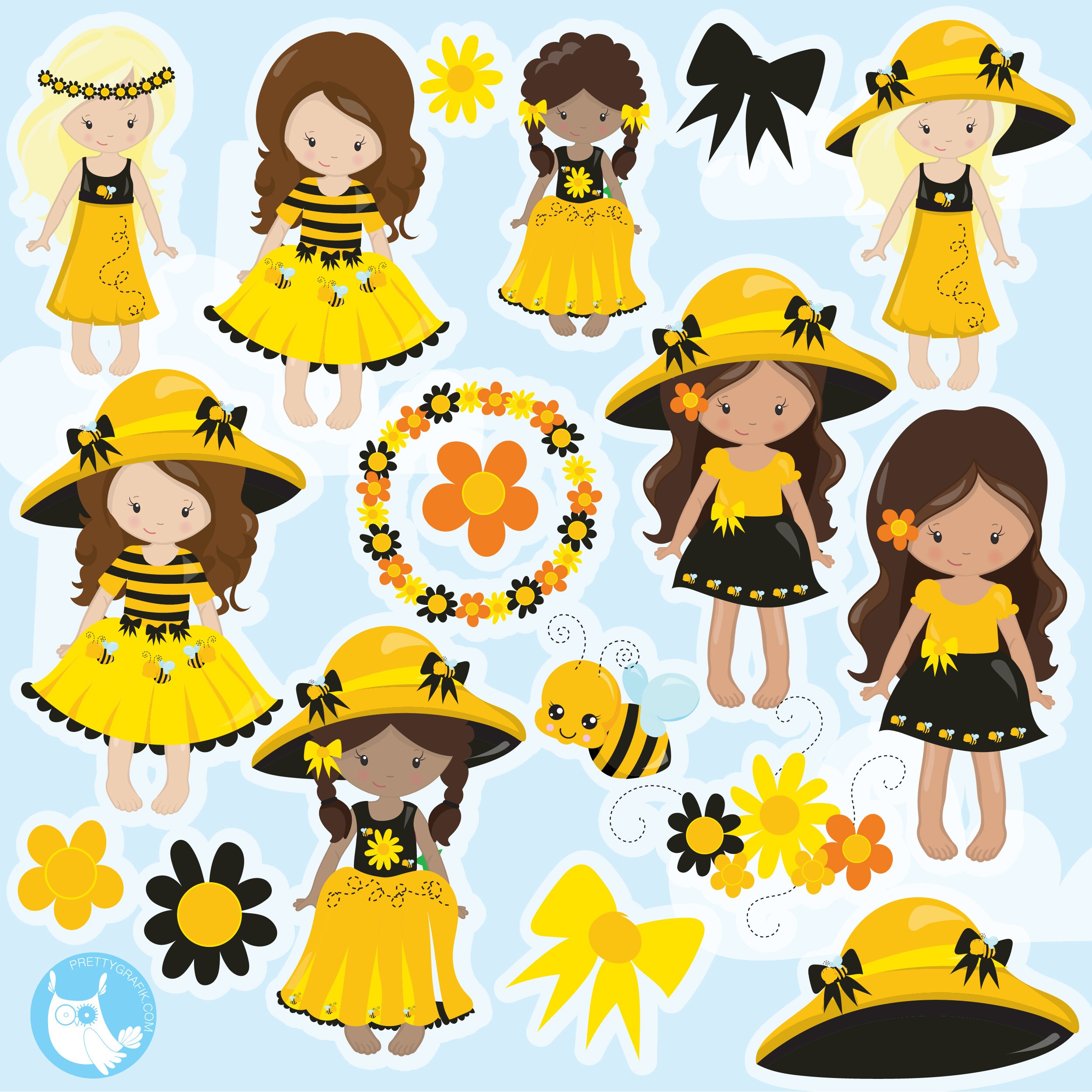 Buy 20 Get 10 Off Bee Girls Clipart Commercial Use Vector Etsy