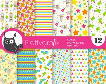 Party llamas digital patterns, commercial use, scrapbook papers, background - PS865