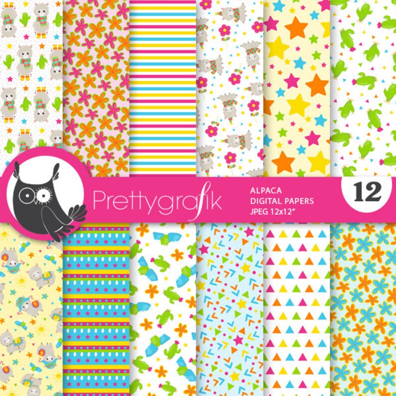 Party llamas digital patterns, commercial use, scrapbook papers, background PS865 image 1