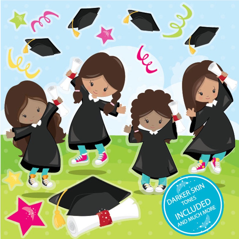 Graduation clipart commercial use, kids vector graphics, Graduation girls digital clip art, digital images CL982 image 2