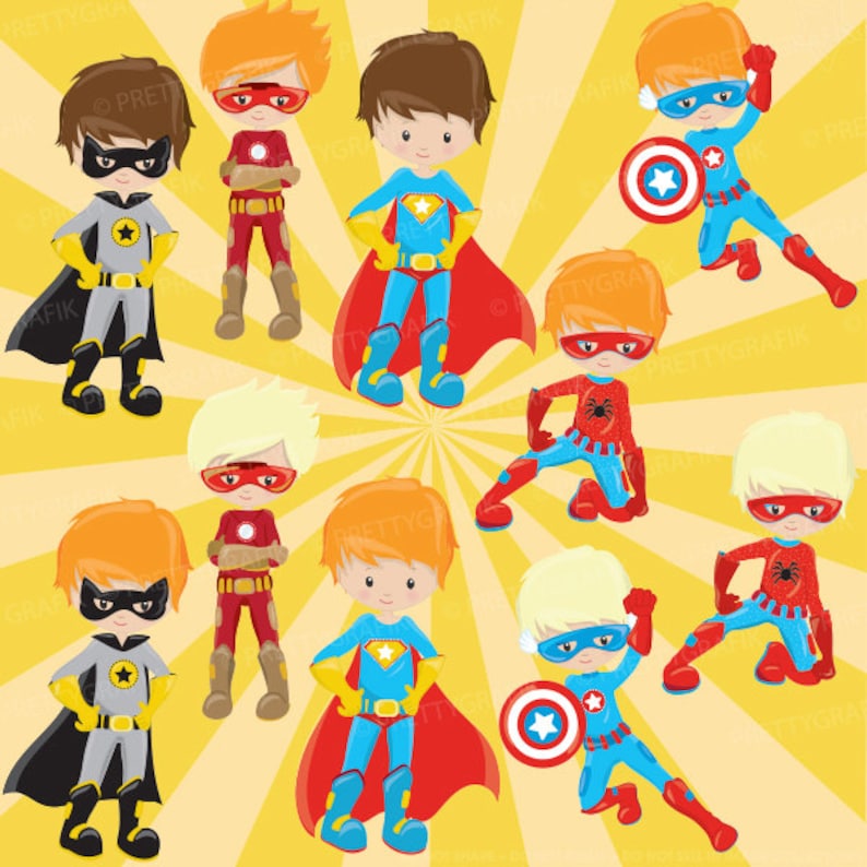 Superhero boys clipart commercial use, superhero kids vector graphics, digital clip art, digital images CL883 image 2