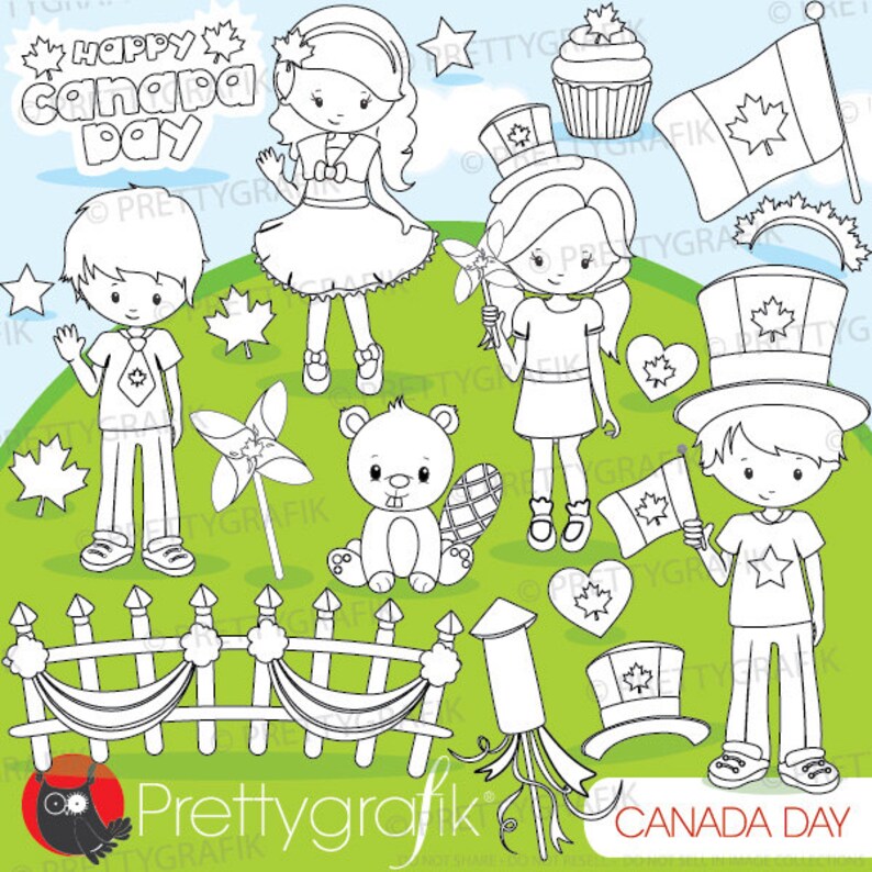 Canada Day digital stamp commercial use, vector graphics, digital stamp, digital images DS878 image 1