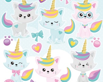 Unicorn Cat, clipart, clipart commercial use,  vector graphics,  clip art, digital images - CL1431