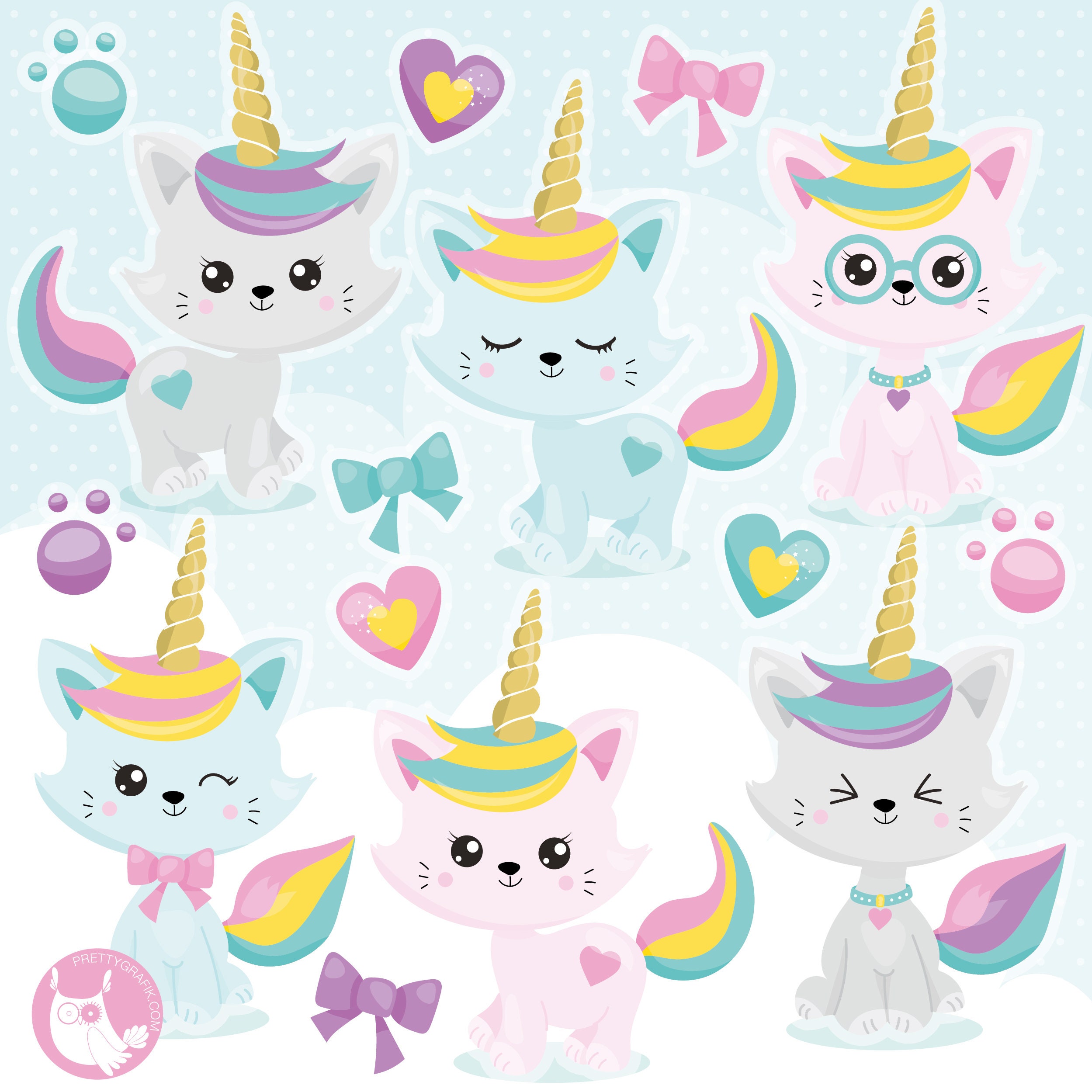Unicorn Cat clipart clipart commercial use vector | Etsy